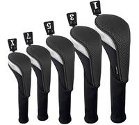 Andux 5pcs/Set Mesh Golf Wood Club Head Covers Long Neck Black/Black
