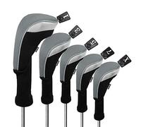 Andux 5pcs/Set Mesh Golf Wood Club Head Covers Long Neck Black/Gray