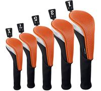 Andux 5pcs/Set Mesh Golf Wood Club Head Covers Long Neck Black/Orange