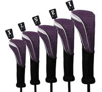Andux 5pcs/Set Nylon Golf Wood Club Head Covers 460cc Driver Covers Long Neck Fuchsia