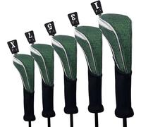 Andux 5pcs/Set Nylon Golf Wood Club Head Covers 460cc Driver Covers Long Neck Green