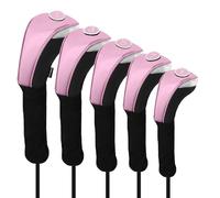 Andux 5pcs/Set PU Golf Wood Club Head Covers 460cc Driver with Long Neck Pink