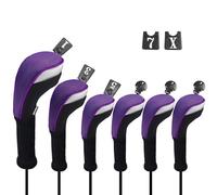 Andux 6pcs/Set Golf Club Head Covers Woods Driver Fairway Hybrid Set Long Neck (3 Hybrid + 3 Woods) Black/Purple