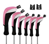 Andux 6pcs/Set Golf Club Head Covers Woods Driver Fairway Hybrid Set Long Neck (3 Hybrid + 3 Woods) Black/Pink
