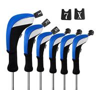 Andux 6pcs/Set Golf Club Head Covers Woods Hybrid Long Neck Black/Blue