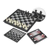 Andux Foldable Magnetic Three-in-one Board Game Set, Chess,Backgammon and Checkers CXYXQ-02 (S)