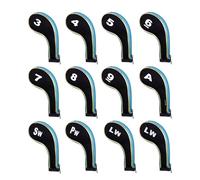 Andux Gold Golf Iron Club Head Covers No. on both Sides Long Neck with Zipper 12pcs/Set Black/Light blue