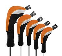 Andux Golf 460cc Driver Fairway Wood Club Head Covers 5pcs/Set Long Neck Black/Orange