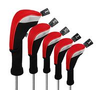 Andux 5pcs/Set Golf 460cc Driver Fairway Wood Club Head Covers Long Neck Red