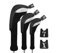 Andux Golf 460cc Driver Fairway Wood Club Head Covers Black/Black Extra Long Neck 3pcs/Set