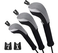 Andux Golf 460cc Driver Fairway Wood Club Head Covers Black/Grey Extra Long Neck 3pcs/Set