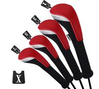 Andux Golf 460cc Driver Fairway Wood Club Head Covers Black/Red Extra Long Neck 4pcs/Set