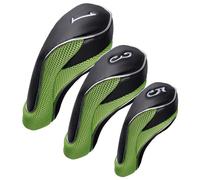 Andux Golf Club 460cc Driver Fairway Wood Head Covers with Hook & Loop Set of 3 (Black/Green)