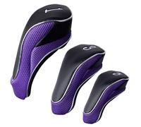 Andux Golf Club 460cc Driver Fairway Wood Head Covers with Hook & Loop Set of 3 (Black/Purple)