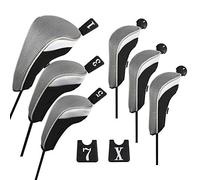 Andux Golf Club Head Covers Woods Drivers Fairway Hybrid 6pcs/Set (3 Hybrid + 3 Woods) Grey