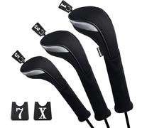 Andux Golf Fairway Wood Club Head Covers 460cc Driver Extra Long Neck 3pcs/Set Black/Black