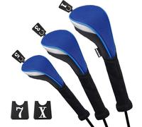 Andux Golf Fairway Wood Club Head Covers 460cc Driver Extra Long Neck 3pcs/Set Black/Blue