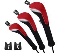 Andux Golf Fairway Wood Club Head Covers 460cc Driver Extra Long Neck 3pcs/Set Black/Red