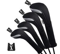 Andux Golf Fairway Wood Club Head Covers 460cc Driver Extra Long Neck 4pcs/Set Black/Black