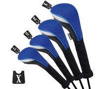 Andux Golf Fairway Wood Club Head Covers 460cc Driver Extra Long Neck 4pcs/Set Black/Blue