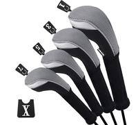 Andux Golf Fairway Wood Club Head Covers 460cc Driver Extra Long Neck 4pcs/Set Black/Grey