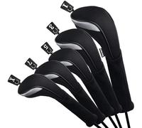 Andux Golf Fairway Wood Club Head Covers 460cc Driver Extra Long Neck 5pcs/Set Black/Black