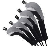 Andux Golf Fairway Wood Club Head Covers 460cc Driver Extra Long Neck 5pcs/Set Black/Grey