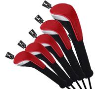 Andux Golf Fairway Wood Club Head Covers 460cc Driver Extra Long Neck 5pcs/Set Black/Red