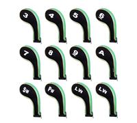 Andux Golf Iron Club Head Covers Long Neck 12pcs/Set Black/Green