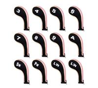 Andux Golf Iron Club Head Covers Long Neck 12pcs/Set Black/pink