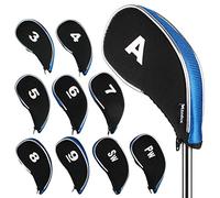 Andux Golf Iron Wedge Club Head Covers with Zipper 10pcs/Set Black/blue