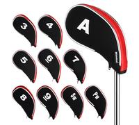 Andux Golf Iron Wedge Club Head Covers with Zipper 10pcs/Set Black/red