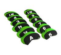 Andux Golf Irons Club Number Tag Head Covers with Transparent Window 12pcs/set (Black/lime green)