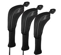 Andux Long Neck Golf Hybrid Club Head Covers with Dial No. Tag CTMT-01 (Black/Black,3pcs)