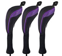Andux Long Neck Golf Hybrid Club Head Covers with Dial No. Tag CTMT-01 (Black/Purple,3pcs)