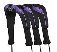 Andux Long Neck Golf Hybrid Club Head Covers with Dial No. Tag CTMT-01 (Black/Purple,4pcs)
