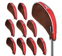 Andux Mesh Golf Iron Club Head Covers with Zipper Left and Right Handed 10pcs/set (Coffee/Red)