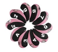 Andux Number Print Golf Iron Club Head Covers 10pcs/Set Black/Pink