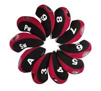 Andux Print Number Golf Iron Club Head Covers with Transparent Window 10pcs/Set Black/red