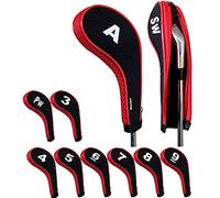 Andux Number Print Golf Iron Club Head Covers with Zipper RH 10pcs/set Black/red