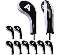 Andux Number Print Golf Iron Club Head Covers with Zipper RH 10pcs/set Black/white