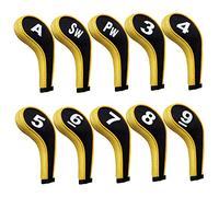 Andux Number Print Golf Iron Club Head Covers with Zipper RH 10pcs/set Black/yellow