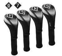 Andux PU Golf Hybrid Club Head Covers with Dial No. Tag Long Neck 4pcs/set CTMT-04 Black