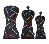 Andux PU Striped Tees Pattern 3Pack/set Golf 460cc Driver Fairway Woods Club Head Covers (Black)