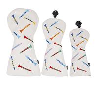 Andux PU Striped Tees Pattern 3Pack/set Golf 460cc Driver Fairway Woods Club Head Covers (White)