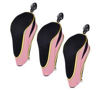Andux Zipper Closure Gold Golf Hybrid Club Head Covers with Dial No. Tag 3pcs/Set MT/HY17 (Pink)