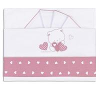 Andy&Helen MAXI Cot Sheet Set with Elastic Bands and Pillowcase - Bear Heart Pattern - 3 Pieces - Cotton - Machine Washable