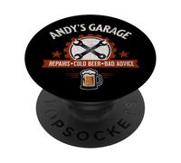 Andy’s Garage Repairs Cold Beer Bad Advice Funny Mechanic PopSockets Adhesive PopGrip