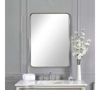 ANDY STAR 22x30'' Brushed Nickel Bathroom Mirror, Rounded Rectangle Brushed Silver Mirror for Bathroom Vanity SUS304 Metal Tube Framed(Rustproof) 1’’ Deep Wall Mounted Vertically/Horizontally