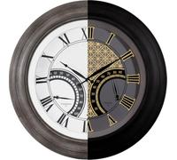 ANDY STAR 24 Inch Outdoor Clocks Waterproof,Large Outdoor Wall Clocks for Garden Patio Pool, Modern Lighted Metal Clock Battery Operated with Thermometer&Hygrometer, Gray Oak Wooden Non Ticking
